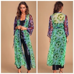 Lulu’s Breezy Boho Tie Dye Chiffon Kimono NWT